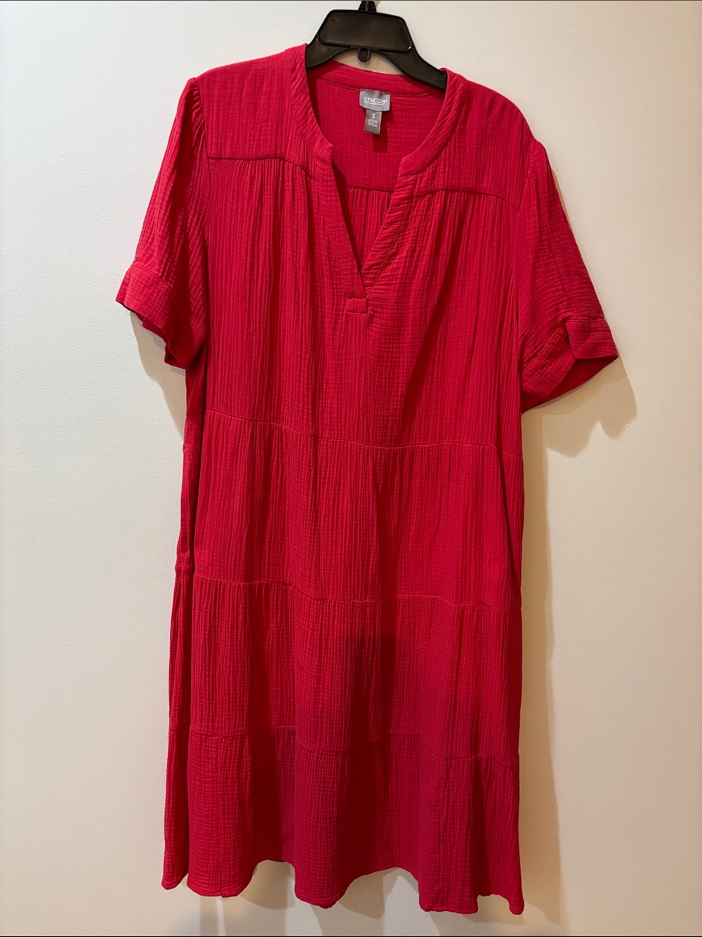 Chico's Bright Red Tiered V-Neck Midi Dress